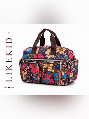Likekid Floral Travel Tote Bag Multi Pocket Utility Organizer 11 x 7.5
